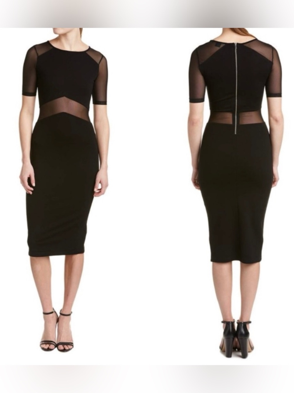 NWT French Connection Short Sleeve Little Black Dress with Mesh Inserts Size 10
